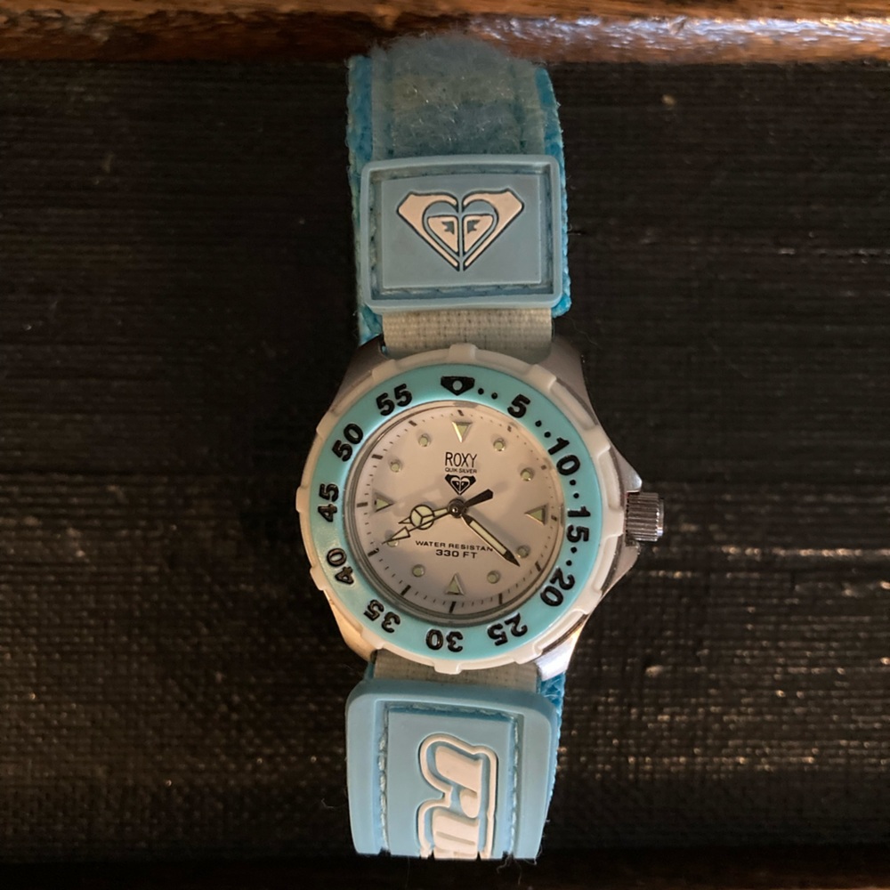 VINTAGE Roxy watch, aqua blue w/ velcro strap